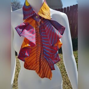 Vibrant Orange and Red Ruffled Top